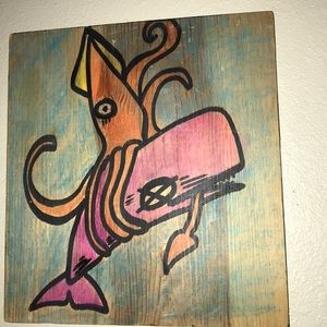 Original Art Whale/Squid Beautiful Colors Vintage